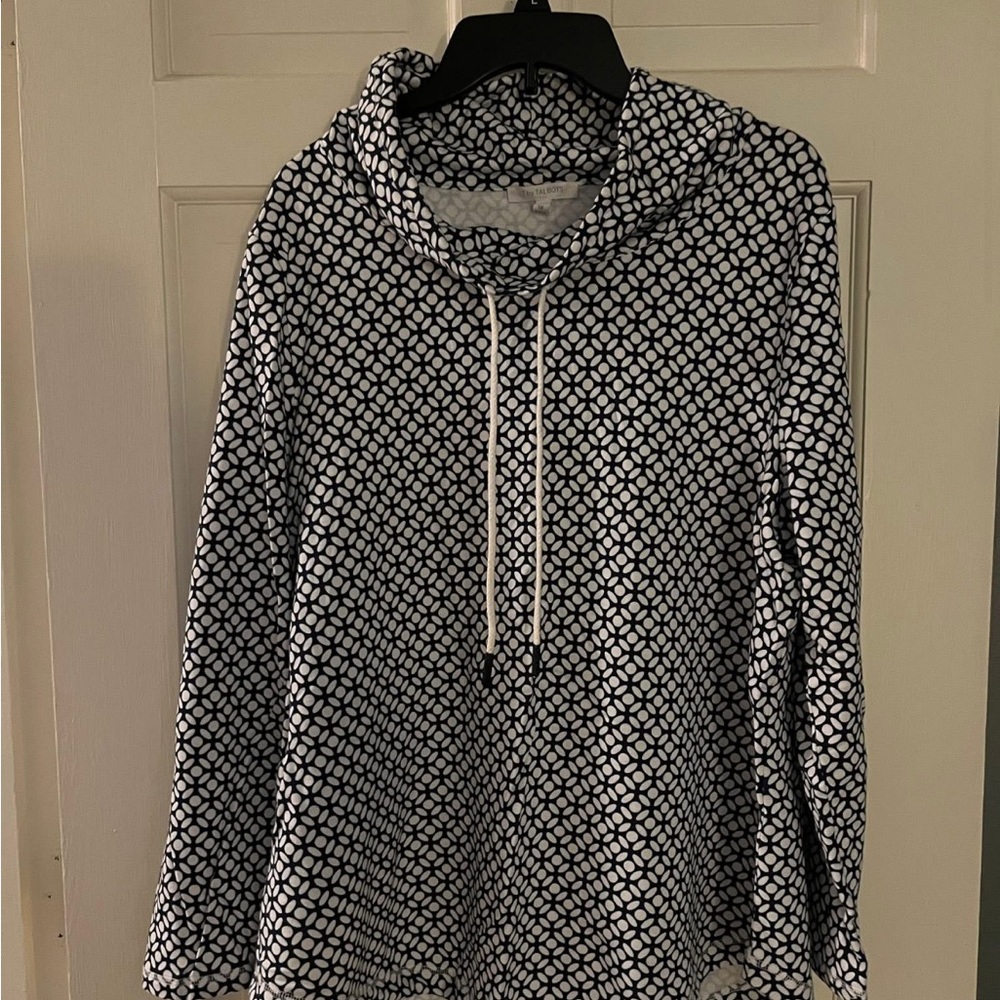 Talbots Women's Navy and White Geometric cowl neck